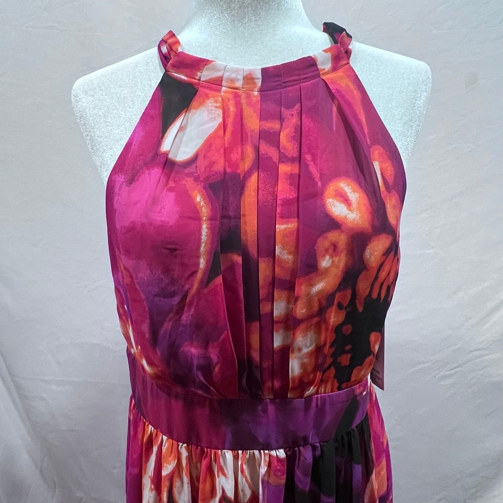 Eliza J Sleeveless Halter Neck Floral Print Chiffon A-line Pleated Maxi Dress 12 - Picture 7 of 12